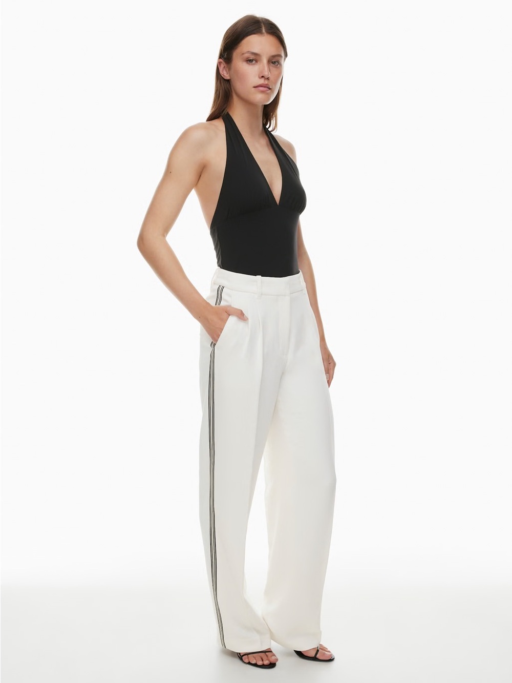Aritzia The Effortless Pant Crepette Lt Birch/ Black/Birch Size 0 NWT